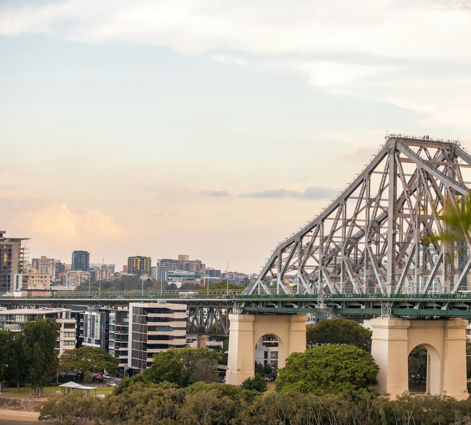 The Story Bridge and the Brisbane skyline at dusk