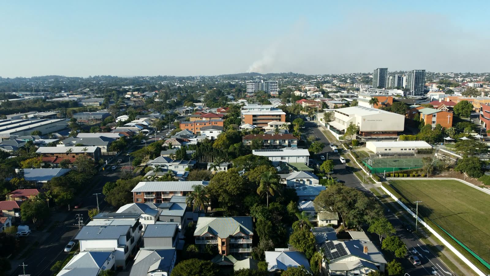 Aerial view over Brisbane suburbs
